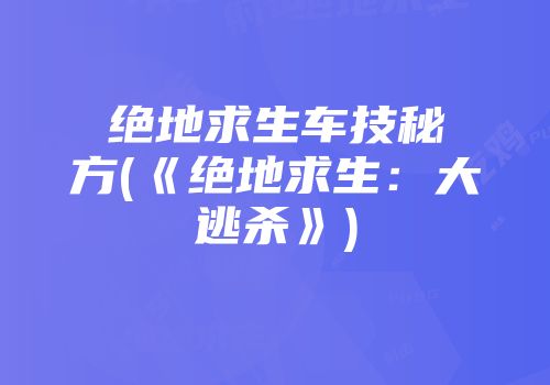 绝地求生车技秘方(《绝地求生：大逃杀》)